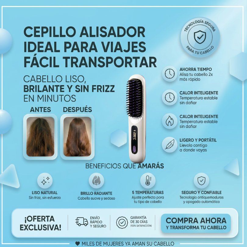 Cepillo Alisador Inalámbrico de Cerámica