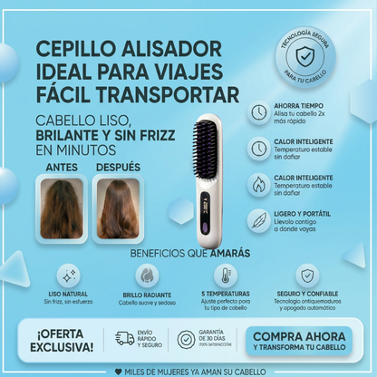 Cepillo Alisador Inalámbrico de Cerámica