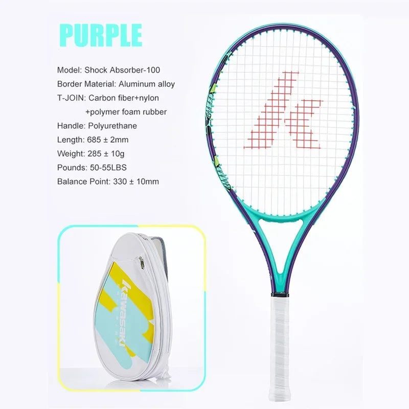 Kawasaki raquetas de tenis de fibra de carbono con marco ovalado, raqueta de tenis de entrenamiento de nivel medio con bolsa