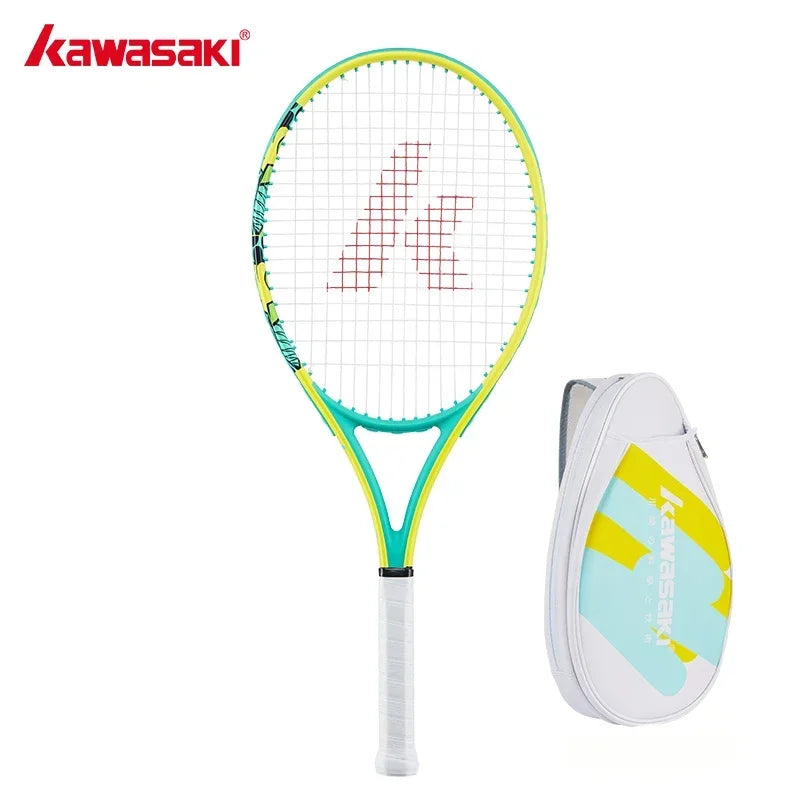 Kawasaki raquetas de tenis de fibra de carbono con marco ovalado, raqueta de tenis de entrenamiento de nivel medio con bolsa
