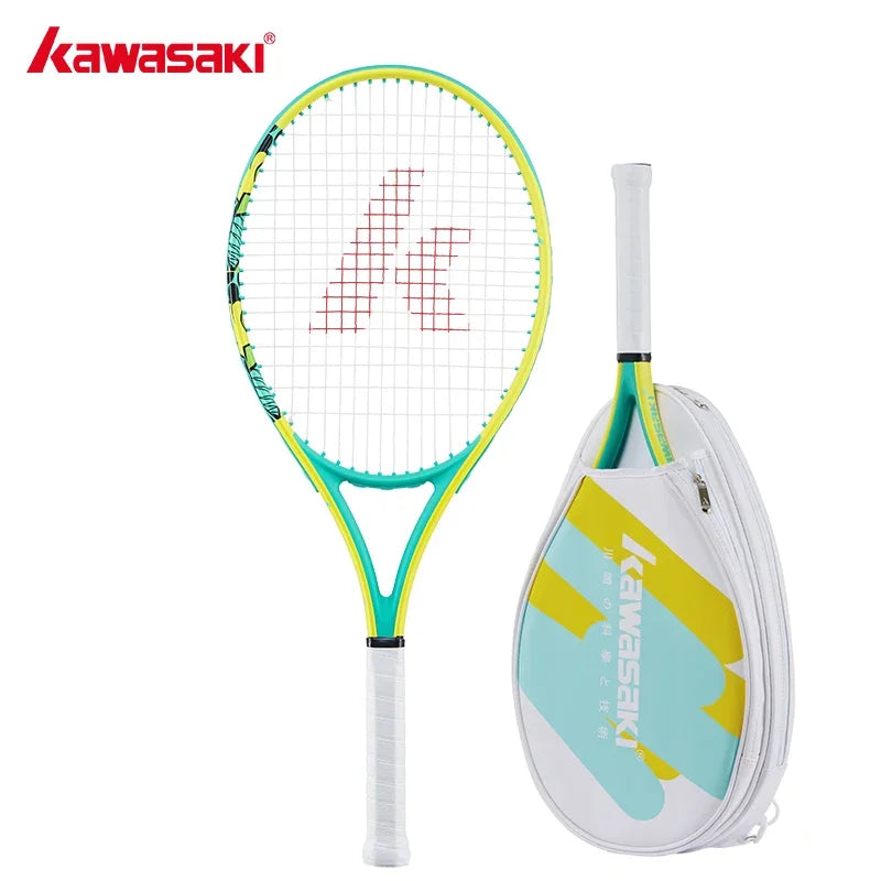 Kawasaki raquetas de tenis de fibra de carbono con marco ovalado, raqueta de tenis de entrenamiento de nivel medio con bolsa