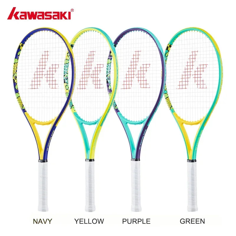 Kawasaki raquetas de tenis de fibra de carbono con marco ovalado, raqueta de tenis de entrenamiento de nivel medio con bolsa